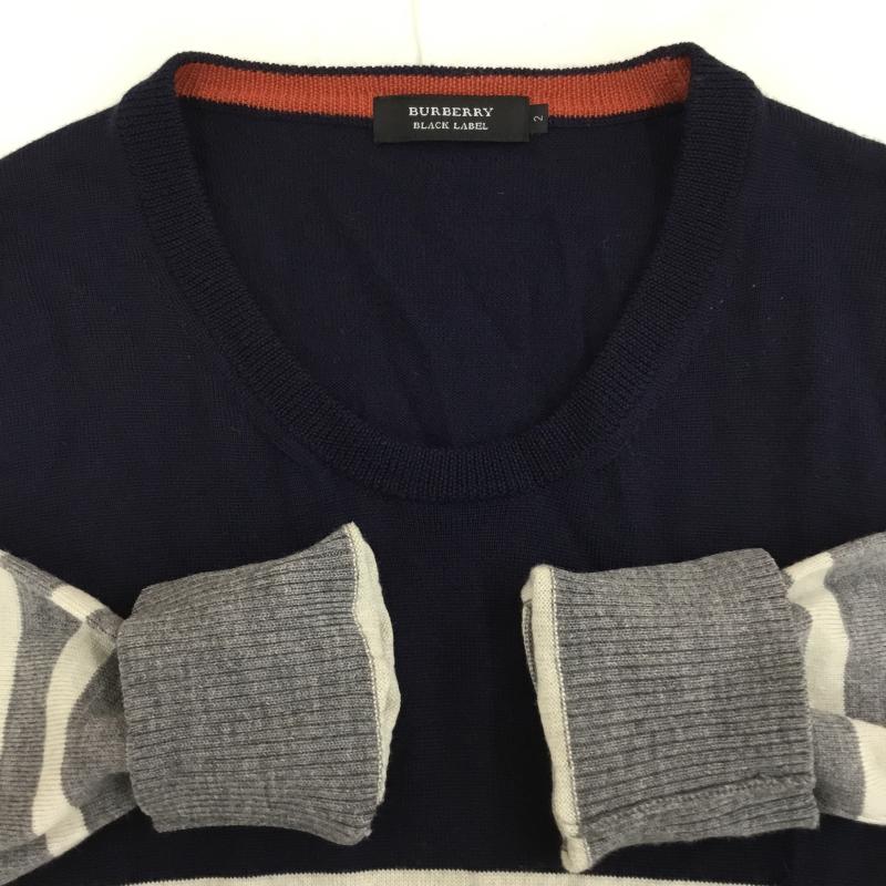 バーバリーブラックレーベル BURBERRY BLACK LABEL カットソー 長袖 D1N31-630-29 2 ボーダー柄 紺 / ネイビー / X 灰 / グレー / メンズ USED 古着 中古 10139257