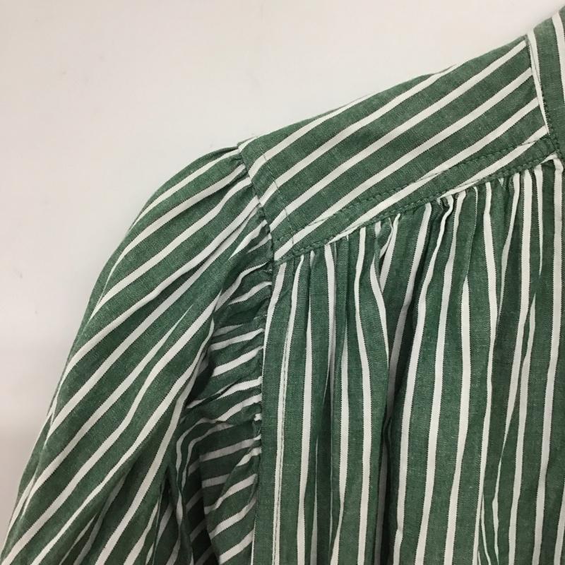 ニコアンド niko and... ワンピース ロングスカート 長袖シャツワンピース 前開きシャツ ノーカラーシャツ M ストライプ 緑 / グリーン / レディース USED 古着 中古 10134218