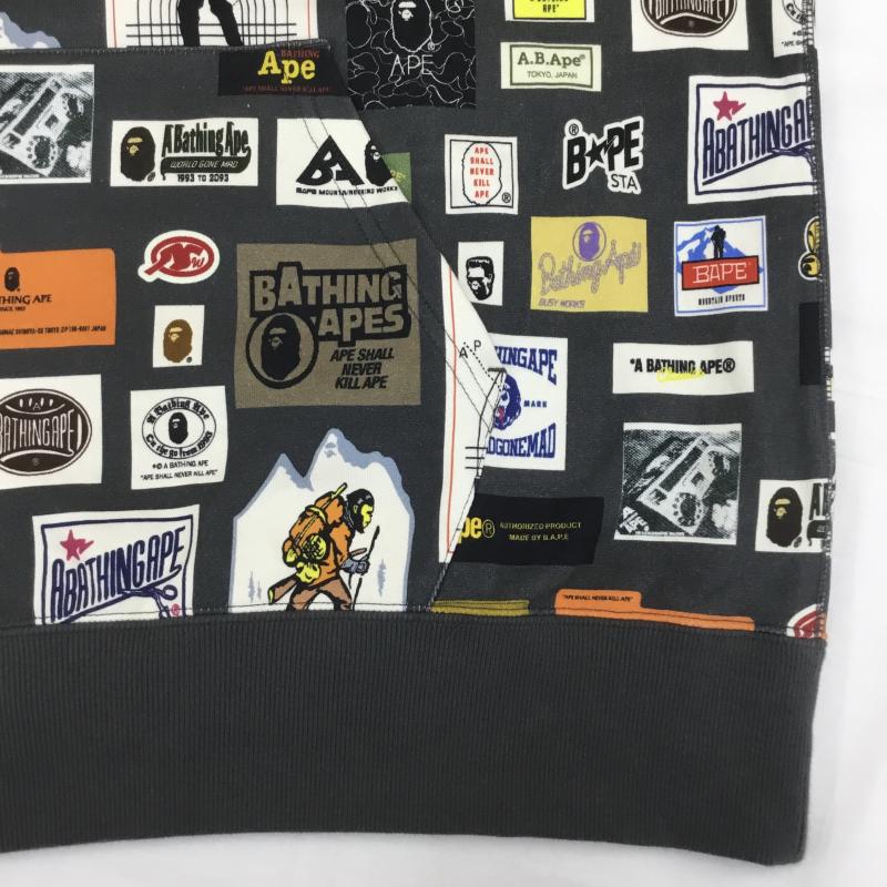 アベイシングエイプ A BATHING APE パーカー 長袖 MULTI LABEL RELAXED FIT PULLOVER HOODIE XL 総柄 ダークグレー / ダークグレー / メンズ USED 古着 中古 10107081