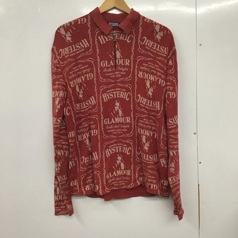 ヒステリックグラマー HYSTERIC GLAMOUR カットソー 長袖 長袖カットソー プリントカットソー カラーネック 長袖ポロシャツ M プリント 赤 / レッド / メンズ USED 古着 中古 10132911