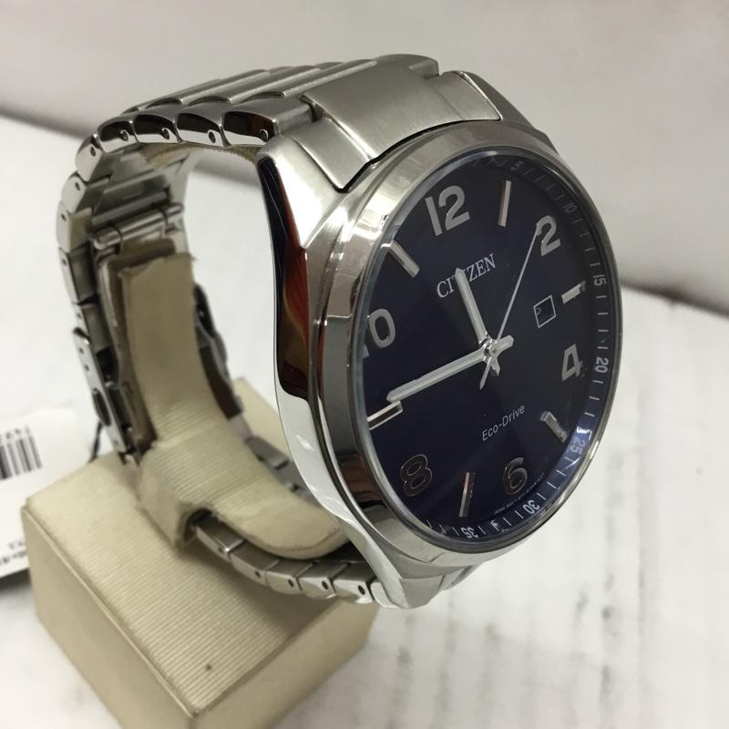 シチズン CITIZEN 腕時計 アナログ(クォーツ式) Eco Drive E111-S094615 箱有 ロゴ、文字 銀 / シルバー / X 紺 / ネイビー / メンズ USED 古着 中古 10106501