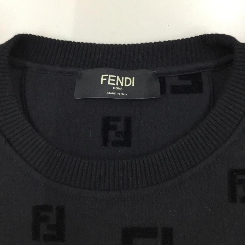 フェンディ FENDI トレーナー 長袖 長袖トレーナー スウェット クルーネック リブスウェットカットソー S 総柄 黒 / ブラック /  メンズ USED 古着 中古 10120545