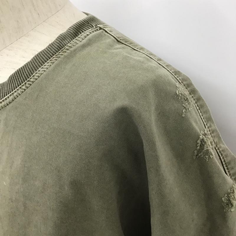 ザラメン ZARA MAN カットソー 半袖 ダメージ加工 無地Tシャツ クルーネックカットソー ミリタリー半袖カットソー XL 無地 カーキ / カーキ / メンズ USED 古着 中古 10105615