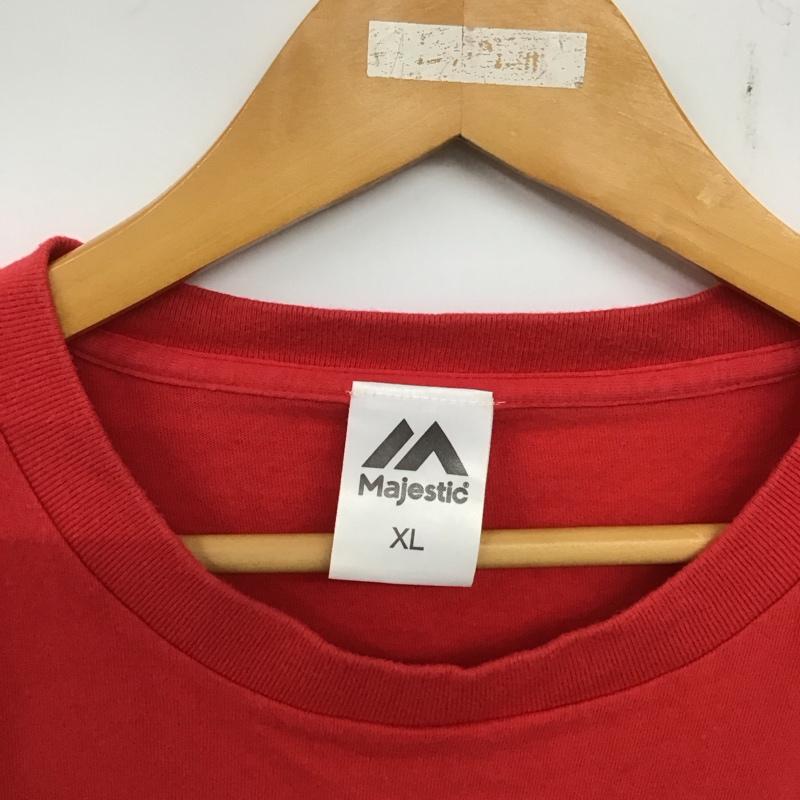 マジェスティック MAJESTIC Tシャツ 半袖 半袖カットソー プリントTシャツ クルーネックカットソー XL プリント 赤 / レッド / メンズ USED 古着 中古 10136860