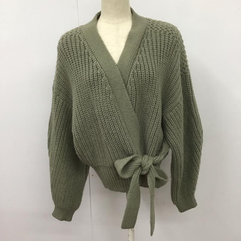 ザラ ZARA カーディガン 長袖 長袖カーディガン ニットカーデガン 前開き L 無地 カーキ / カーキ / レディース USED 古着 中古 10126912