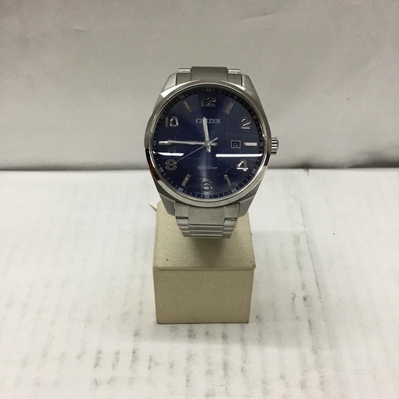 シチズン CITIZEN 腕時計 アナログ(クォーツ式) Eco Drive E111-S094615 箱有 ロゴ、文字 銀 / シルバー / X 紺 / ネイビー / メンズ USED 古着 中古 10106501