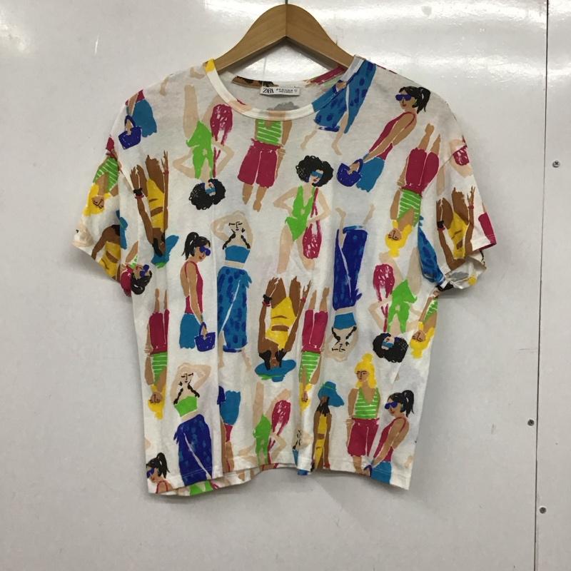 ザラ ZARA Tシャツ 半袖 半袖カットソー プリントTシャツ クルーネックカットソー M プリント マルチカラー / マルチカラー / レディース USED 古着 中古 10136458