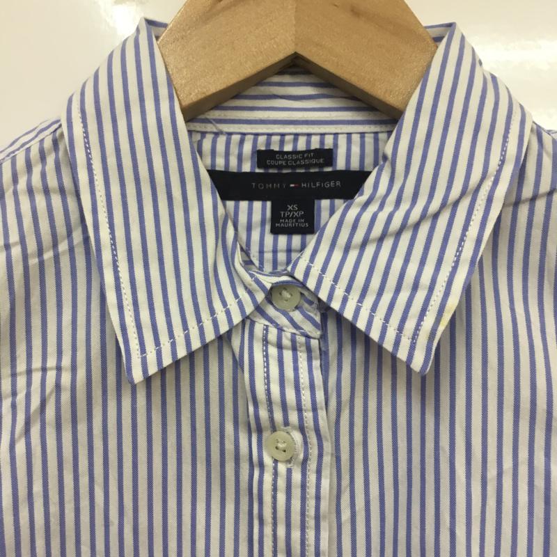 トミーヒルフィガー TOMMY HILFIGER シャツ、ブラウス 長袖 チェック XXS ストライプ 青 / ブルー / X 白 / ホワイト / レディース USED 古着 中古 10000006