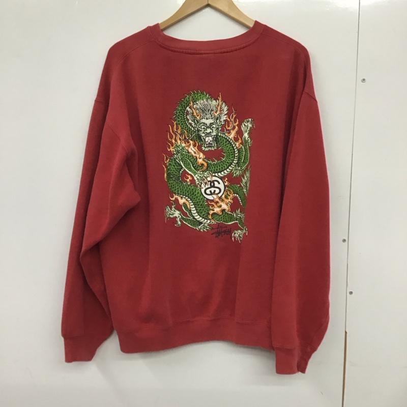 ステューシー STUSSY トレーナー 長袖 長袖トレーナー スウェット クルーネック プルオーバー90s 紺タグ ドラゴン L プリント 赤 / レッド / メンズ USED 古着 中古 10132583