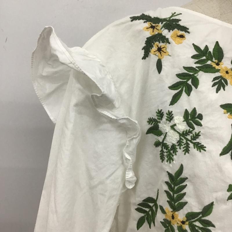ザラ ZARA カットソー 長袖 7521 001 250 肩フリル M 刺繍 白 / ホワイト /  レディース USED 古着 中古 10107149