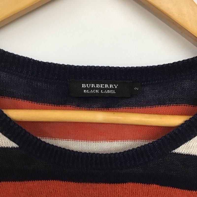 バーバリーブラックレーベル BURBERRY BLACK LABEL ニット、セーター 半袖 半袖ニットカットソー クルーネック セーター 2 ボーダー柄 白 / ホワイト / X 橙 / オレンジ / X 紺 / ネイビー / メンズ USED 古着 中古 10135472