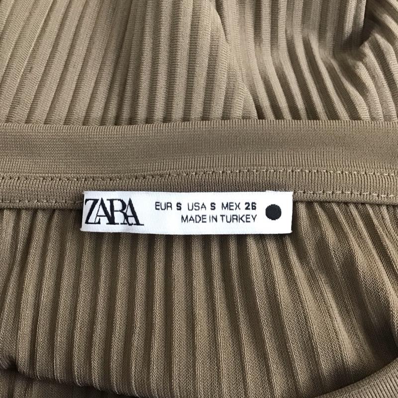 ザラ ZARA カットソー 半袖 プリーツ リブ S 無地 茶 / ブラウン /  レディース USED 古着 中古 10113488