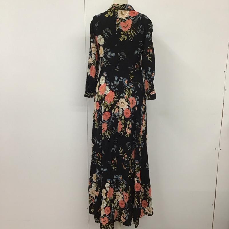 ザラ ZARA ワンピース ロングスカート 3198 240 800 シャツワンピース 長袖 S 花柄 黒 / ブラック / レディース USED 古着 中古 10112651