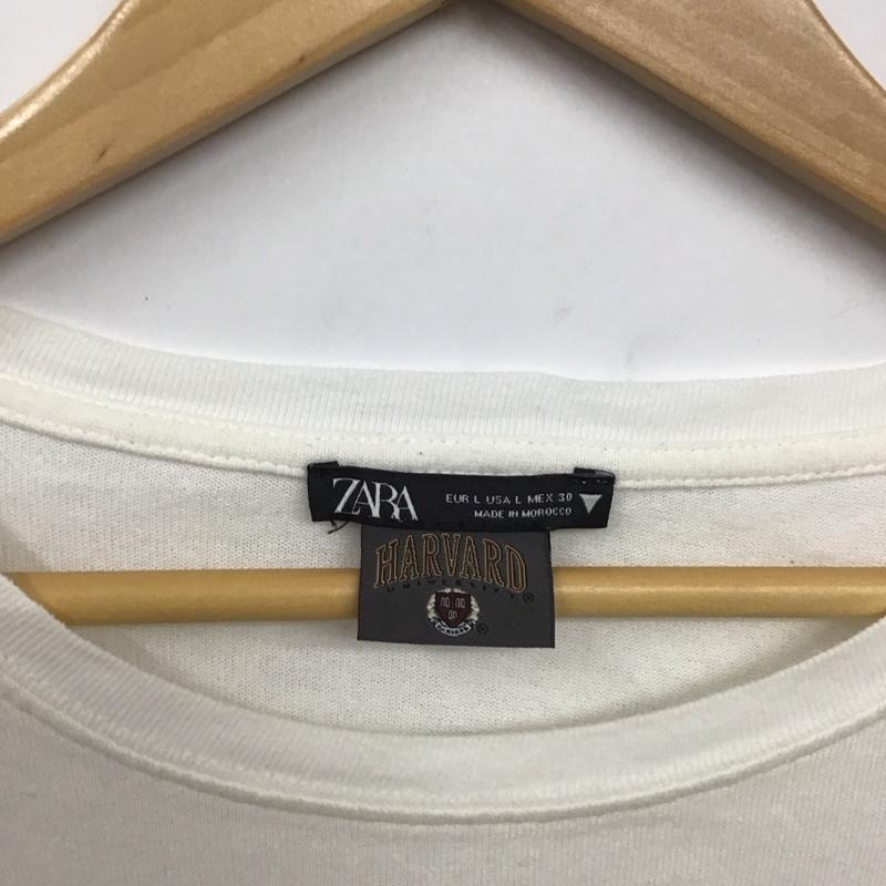 ザラ ZARA カットソー 長袖 長袖カットソー プリントカットソー クルーネック L プリント 白 / ホワイト / レディース USED 古着 中古 10132657