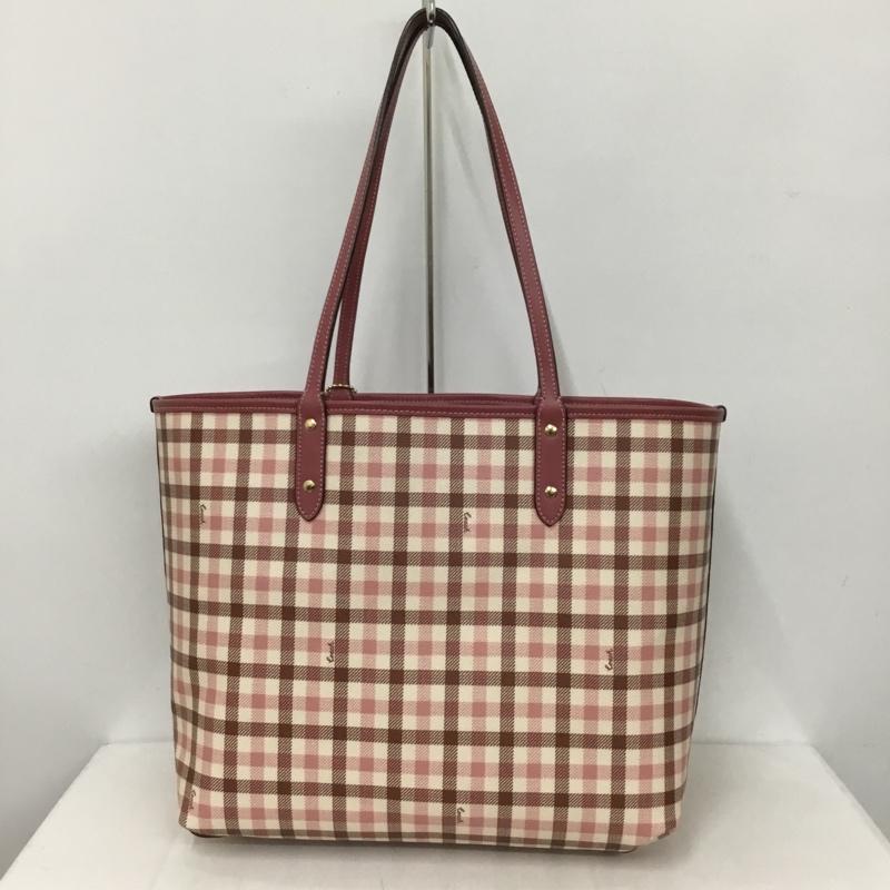 コーチ COACH トートバッグ トートバッグ F76631 リバーシブル チェック ロゴ、文字 桃 / ピンク / レディース USED 古着 中古 10126712