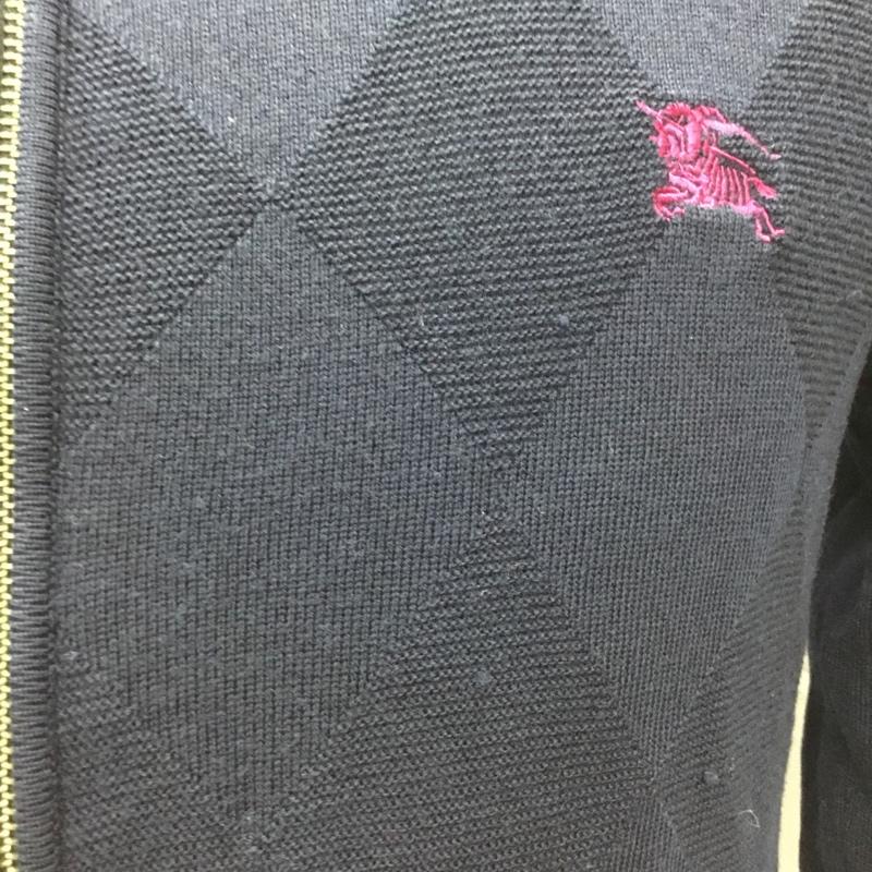 バーバリーブラックレーベル BURBERRY BLACK LABEL ジャケット、上着 ジャンパー、ブルゾン ジップアップジャケット ニットカーディガン ジップアップニット スタンドカラー 2 ロゴ、文字 紺 / ネイビー / メンズ USED 古着 中古 10106500