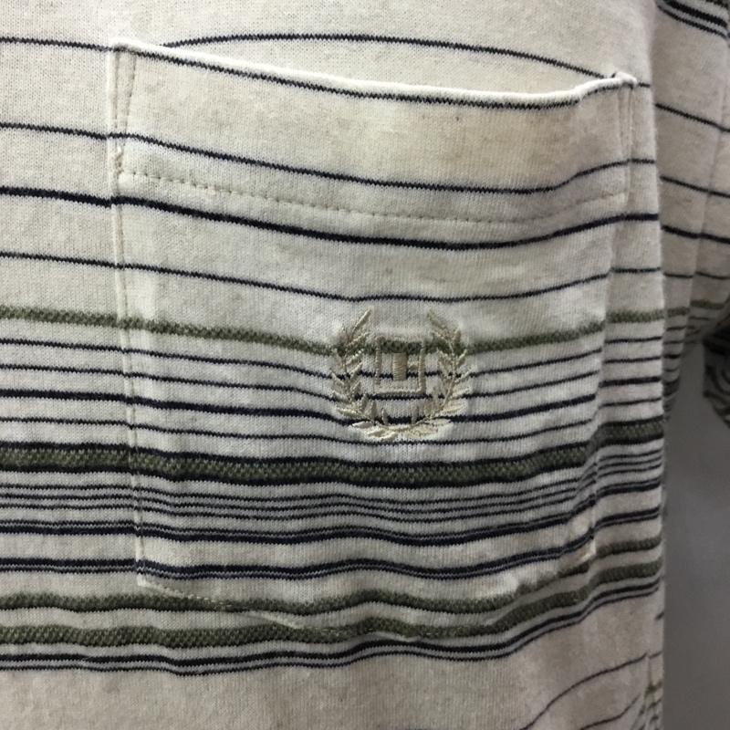 チャップス CHAPS カットソー 半袖 1625-3030 ハーフジップ 襟付き ポロシャツ ボーダー M ワンポイント 紺 / ネイビー / X カーキ / カーキ / X アイボリー / アイボリー / メンズ USED 古着 中古 10115533