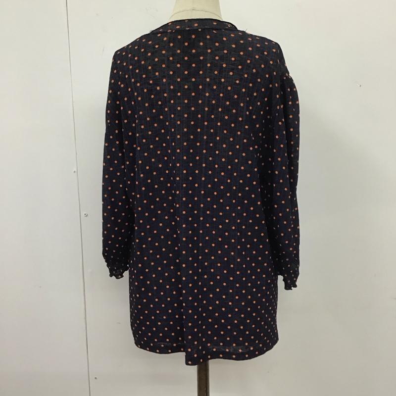 ザラ ZARA カットソー 半袖 1131 151 401 シアー スタンドカラー M ドット 紺 / ネイビー / X 橙 / オレンジ /  レディース USED 古着 中古 10112949