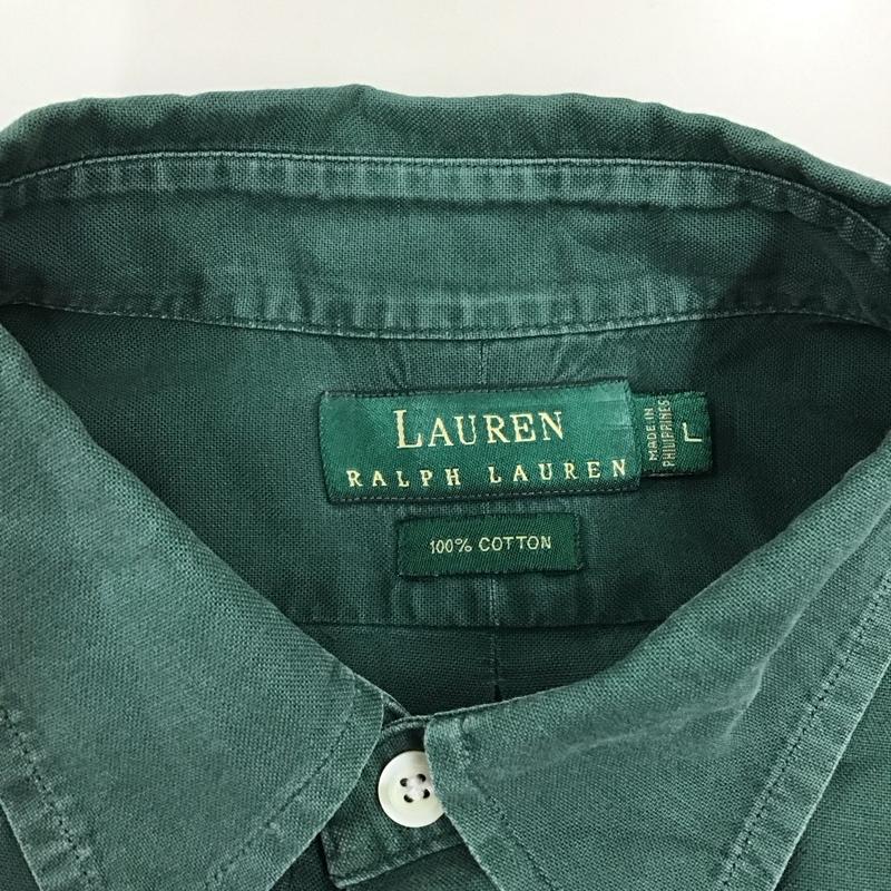 ラルフローレン RALPHLAUREN シャツ、ブラウス 長袖 長袖シャツ カラーシャツ ポケットシャツ 長袖カットソー 80S 緑タグ L ロゴ、文字 緑 / グリーン / メンズ USED 古着 中古 10117447