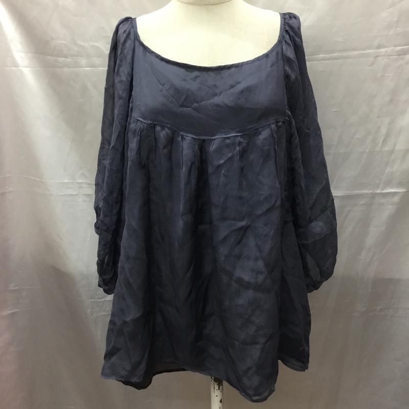 ザラウーマン ZARA WOMAN カットソー 半袖 半袖カットソー シアーシャツ ワイドネックカットソー M 無地 紺 / ネイビー /  レディース USED 古着 中古 10112255