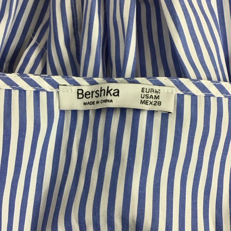 ベルシュカ Bershka カットソー 長袖 長袖カットソー Vネックカットソー ロングスリーブカットソー M ストライプ 白 / ホワイト / X 水色 / ライトブルー / レディース USED 古着 中古 10120423
