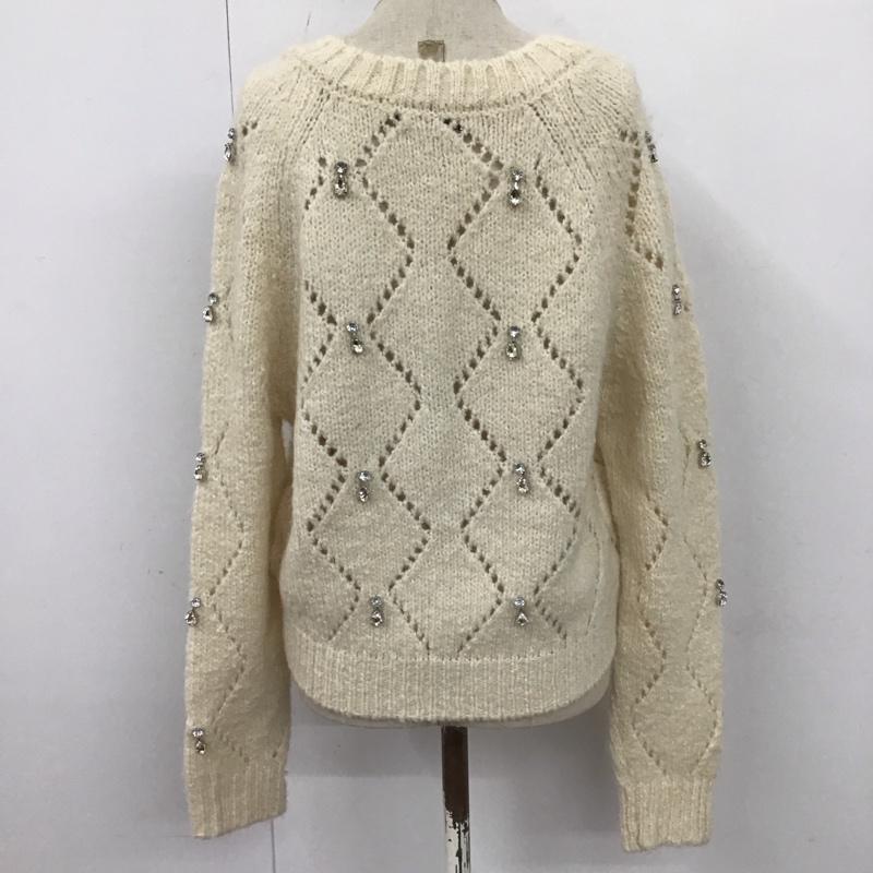 ザラ ZARA ニット、セーター 長袖 9598 246 712 Vネック ビジュー S アイボリー / アイボリー / レディース USED 古着 中古 10122666