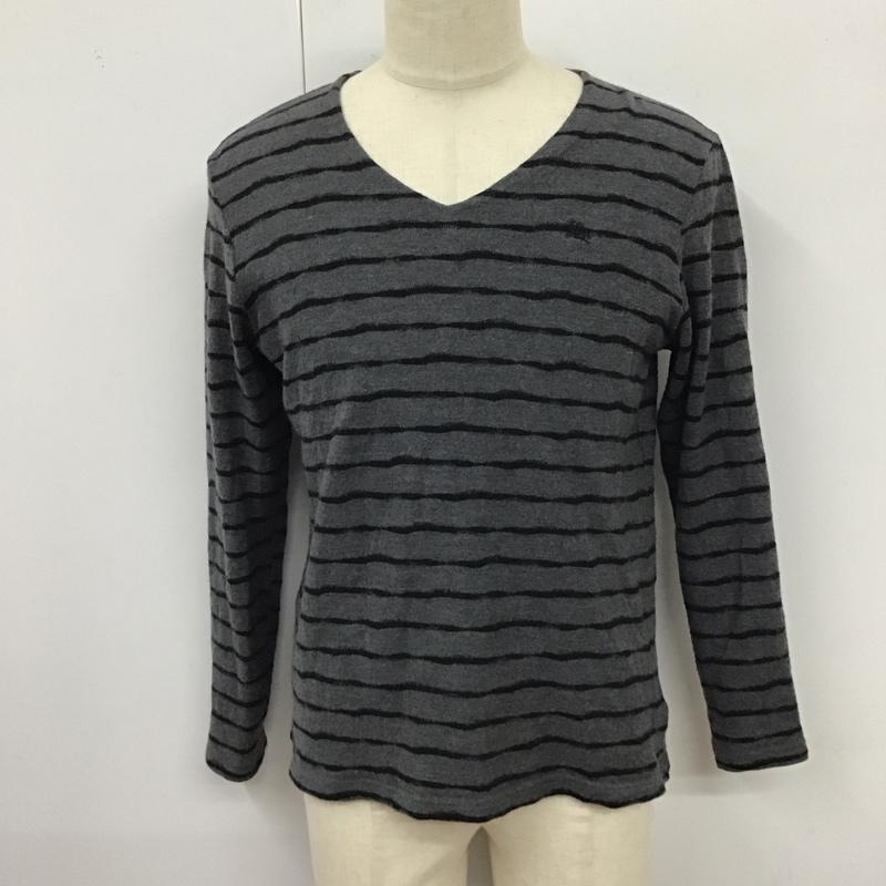 バーバリーブラックレーベル BURBERRY BLACK LABEL ニット、セーター 長袖 長袖ニットカットソー ニット セーター Vネックニット 3 ボーダー柄 灰 / グレー / メンズ USED 古着 中古 10120368