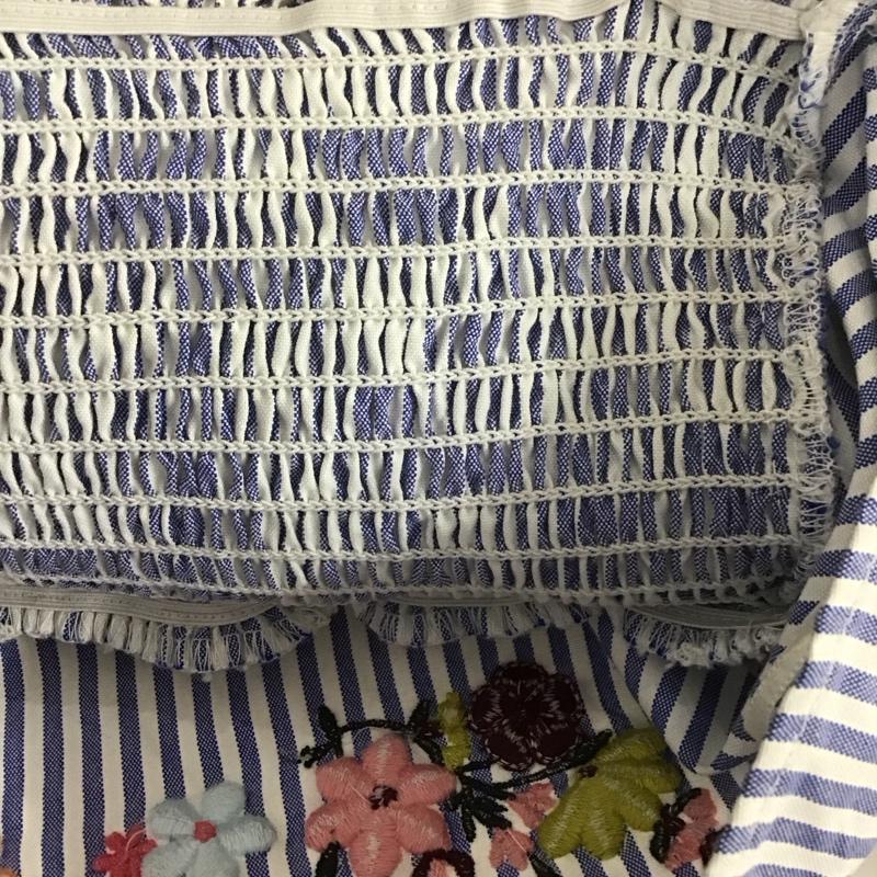 ザラ ZARA カットソー 半袖 7521 075 058 オフショルダー 刺繍 花柄 L ストライプ 白 / ホワイト / X 青 / ブルー /  レディース USED 古着 中古 10106729