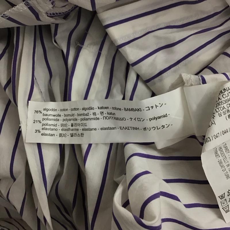 ザラウーマン ZARA WOMAN シャツ、ブラウス 長袖 長袖シャツ ストライプシャツ ノーカラーシャツ ウエスト切り替え M ストライプ 白 / ホワイト / X 紺 / ネイビー / レディース USED 古着 中古 10125185