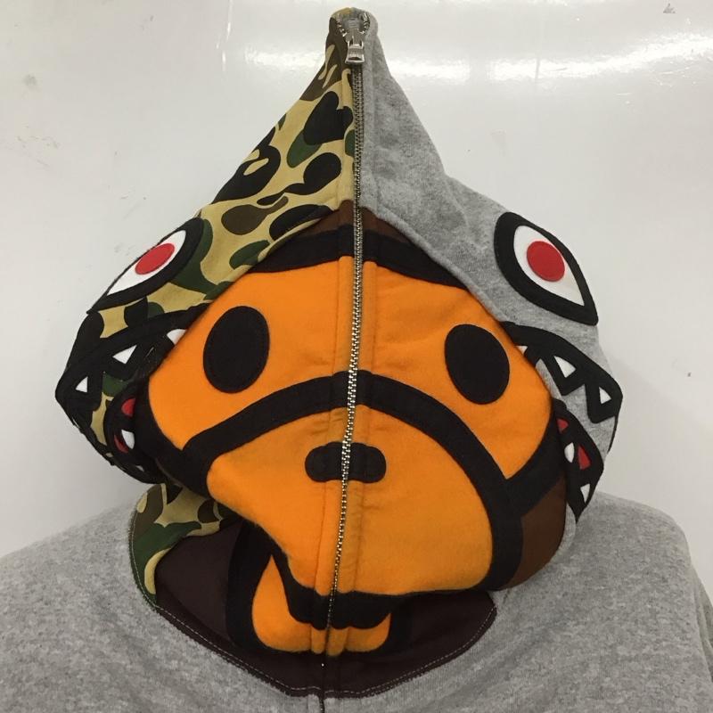 アベイシングエイプ A BATHING APE パーカー 長袖 長袖パーカー フード付きパーカー プリントスウェット トレーナー ジップアップパーカー XXL ロゴ、文字 灰 / グレー / メンズ USED 古着 中古 10107393