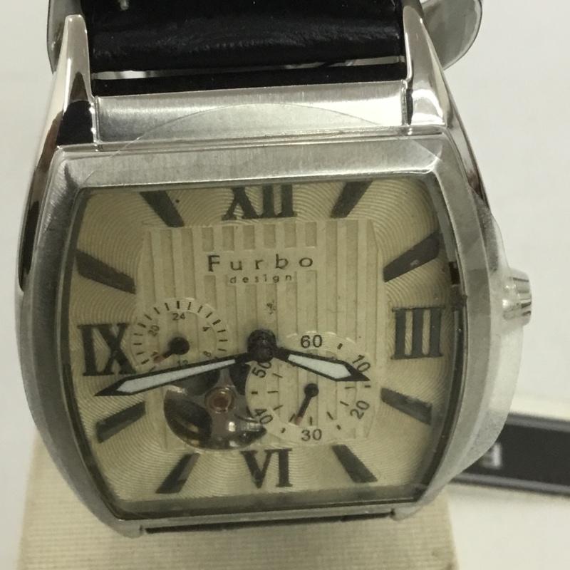 フルボデザイン Furbo design 腕時計 アナログ(自動巻き) F6002 レザーベルト 箱有 ロゴ、文字 黒 / ブラック / メンズ USED 古着 中古 10135034