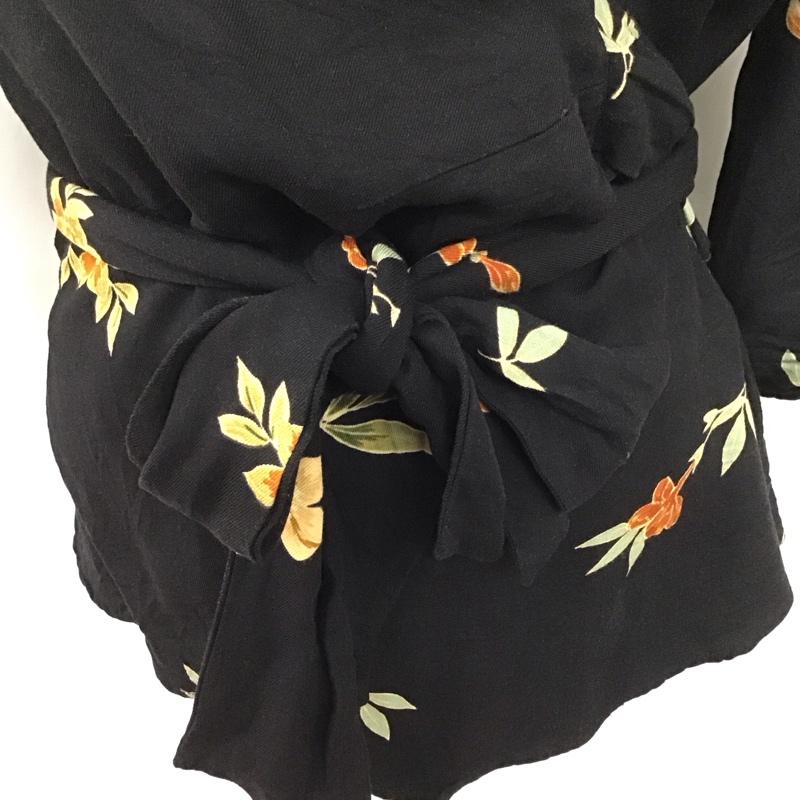 ザラベーシック ZARA BASIC カーディガン 長袖 長袖カーディガン 前開き ノーカラー S プリント 黒 / ブラック / レディース USED 古着 中古 10132955