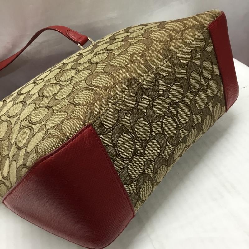 コーチ COACH トートバッグ トートバッグ F55364 シグネチャー ロゴ、文字 赤 / レッド / X ベージュ / ベージュ / レディース USED 古着 中古 10119192