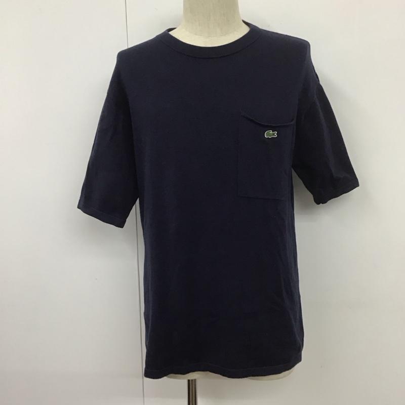 ラコステ LACOSTE ニット、セーター 半袖 半袖ニットカットソー クルーネックカットソー セーター M ロゴ、文字 紺 / ネイビー / メンズ USED 古着 中古 10107765