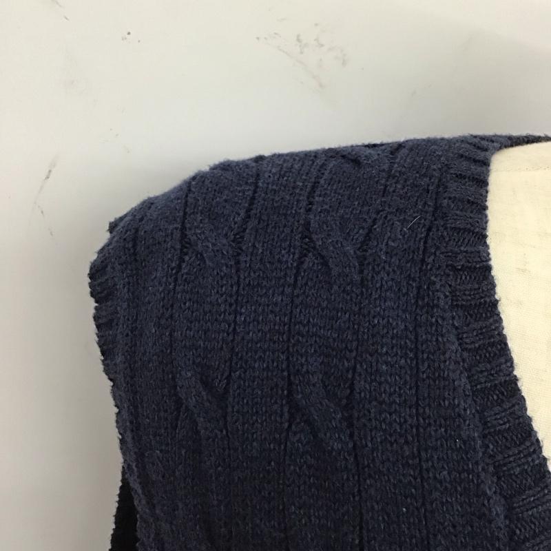 ポロラルフローレン POLO RALPH LAUREN ベスト ベスト コットンニット ケーブル編み Vネック XL ワンポイント 紺 / ネイビー / メンズ USED 古着 中古 10123513