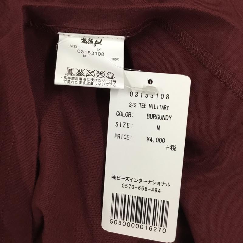 ミルクフェド MILKFED. Tシャツ 半袖 半袖カットソー プリントTシャツ クルーネックカットソー M ロゴ、文字 えんじ / ワインレッド / レディース USED 古着 中古 10112248