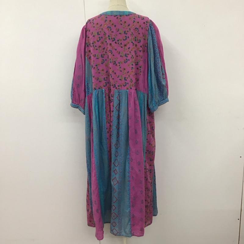 チチカカ TITICACA ワンピース ロングスカート ISICC740 ブロックプリント スリットネック 七分袖 総柄 マルチカラー / マルチカラー / レディース USED 古着 中古 10116465