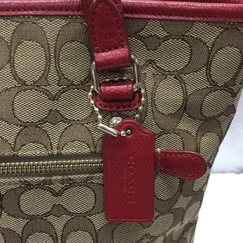 コーチ COACH トートバッグ トートバッグ F55364 シグネチャー ロゴ、文字 赤 / レッド / X ベージュ / ベージュ / レディース USED 古着 中古 10119192