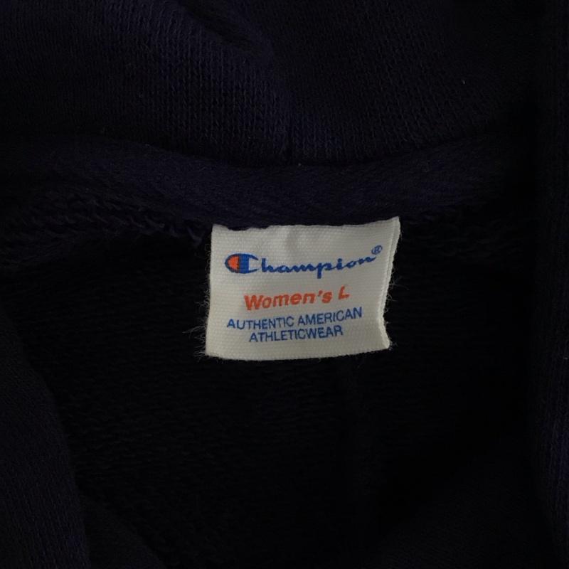 チャンピオン Champion パーカー 長袖 CW-R103 オーバーサイズ フーディ スウェット L ロゴ、文字 紺 / ネイビー / レディース USED 古着 中古 10121869