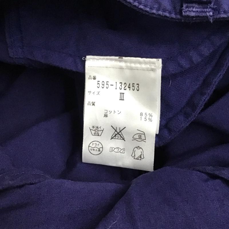 エムエイチエル MHL. スカート ひざ丈スカート 595-132453 コットンリネン フレアスカート 3 無地 紺 / ネイビー / レディース USED 古着 中古 10115107