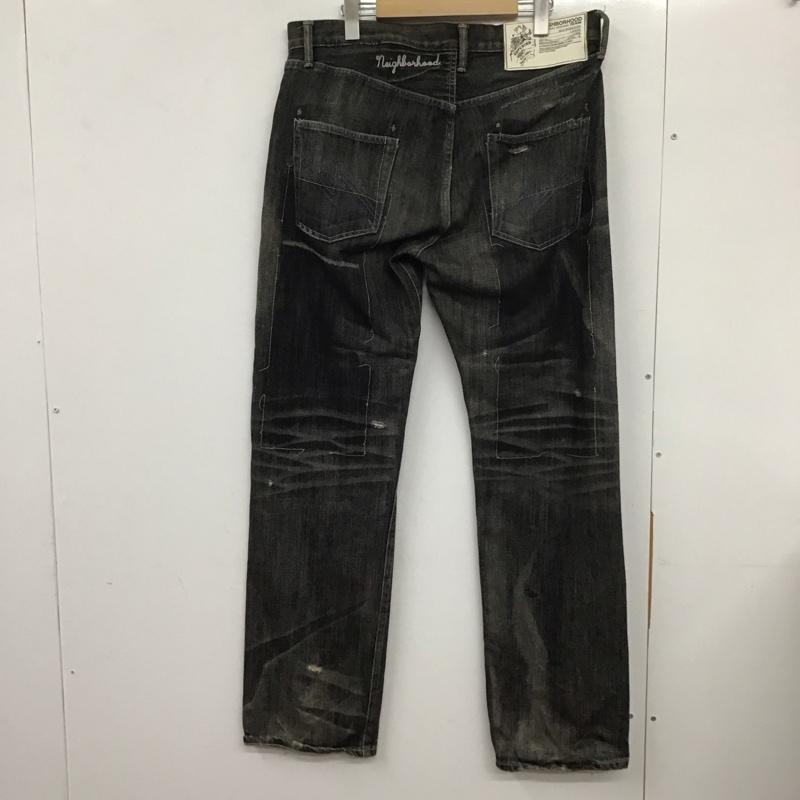 ネイバーフッド NEIGHBORHOOD パンツ デニム、ジーンズ デニムパンツ ワイドパンツ ストレッチパンツ L ロゴ、文字 X ダメージ加工 黒 / ブラック / メンズ USED 古着 中古 10132703
