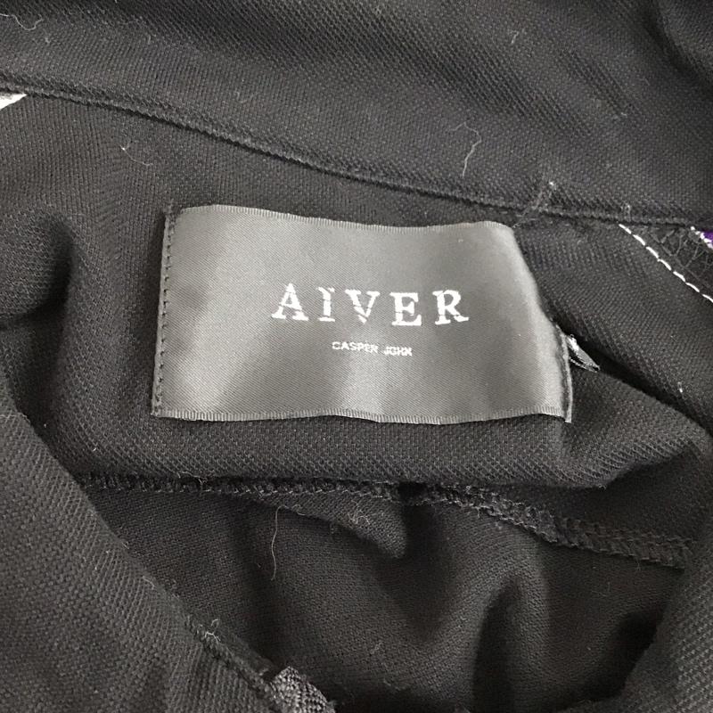 キャスパージョンアイバー CASPER JOHN AIVER ポロシャツ 七分袖 シルケット鹿の子ラインビッグポロシャツ ハーフジップ L 無地 黒 / ブラック / X 紫 / パープル / メンズ USED 古着 中古 10106794