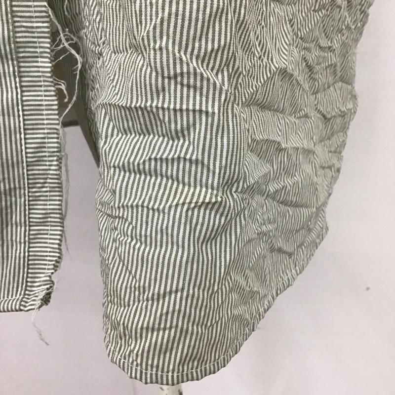 ザラベーシック ZARA BASIC カットソー 半袖 ノースリーブシャツ ストライプシャツ 前開きシャツ M ストライプ カーキ / カーキ / レディース USED 古着 中古 10117830