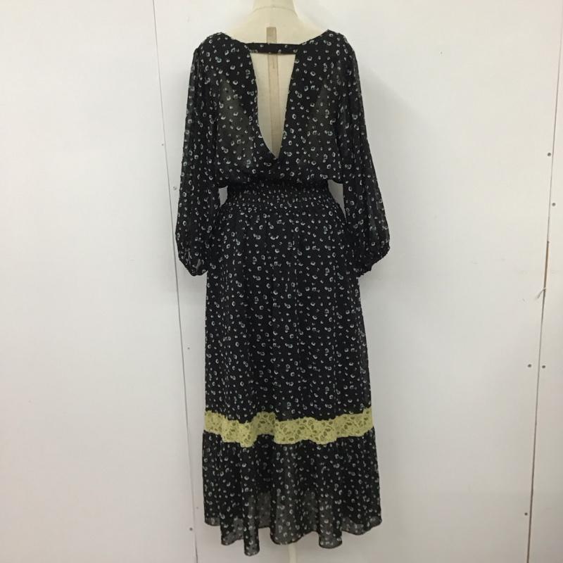 ダブルクローゼット w closet ワンピース ロングスカート 313273 半袖 シャーリング 総柄 黒 / ブラック / レディース USED 古着 中古 10116478