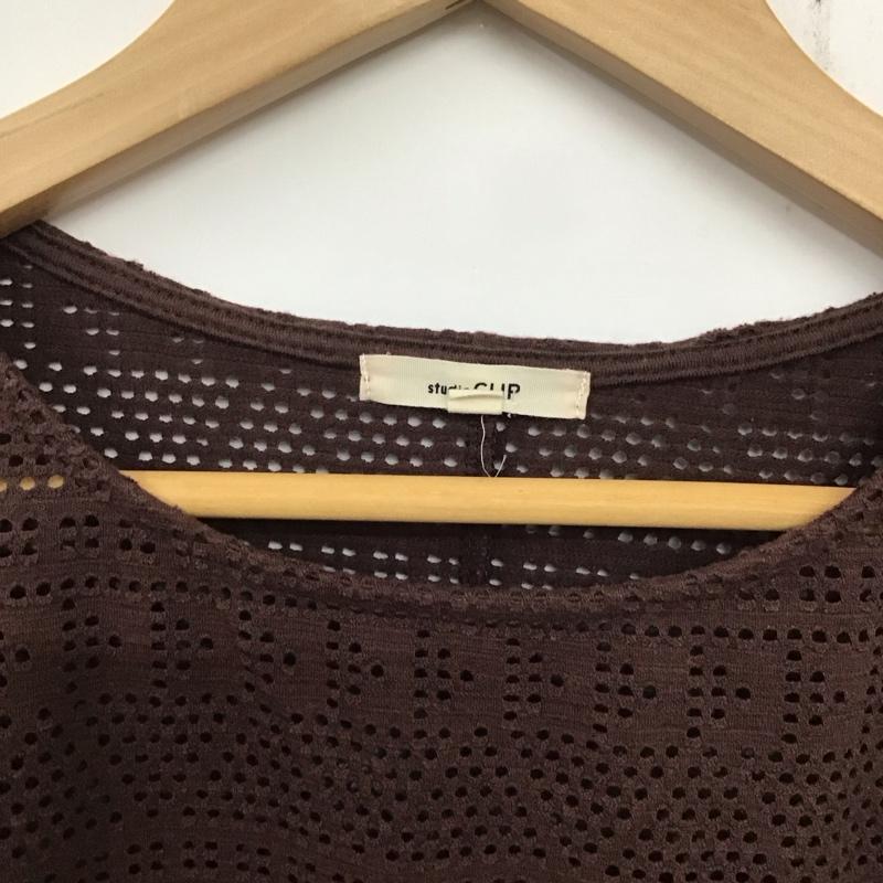 スタディオクリップ studio CLIP カットソー 半袖 半袖カットソー 総柄Tシャツ クルーネックカットソー L 総柄 茶 / ブラウン / レディース USED 古着 中古 10135792