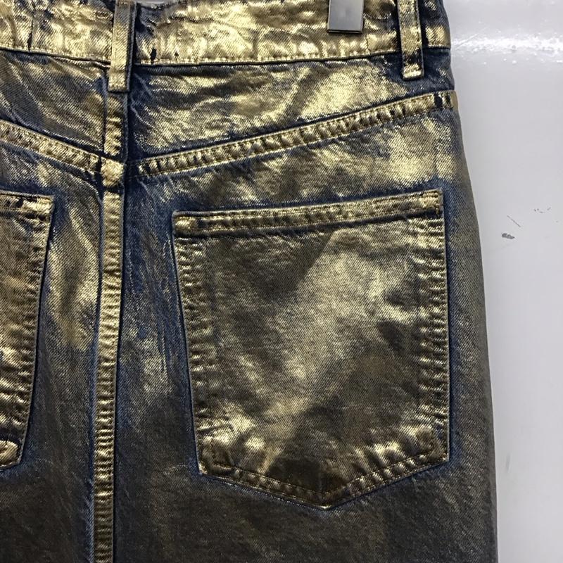 ザラ ZARA スカート ロングスカート デニム バックスリット S 無地 青 / ブルー / X 金 / ゴールド / レディース USED 古着 中古 10139249