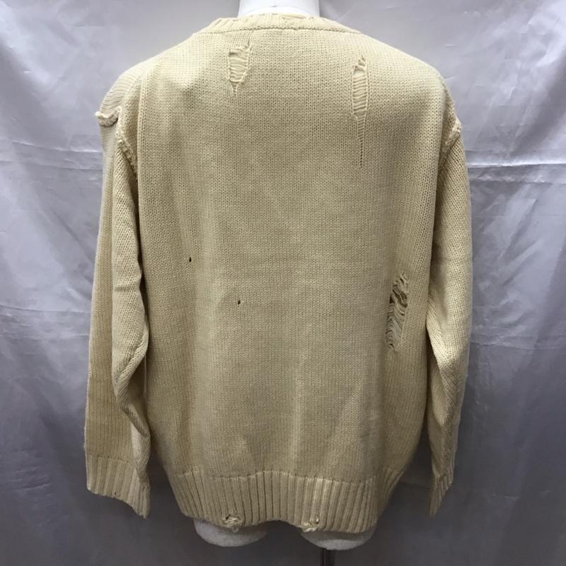 フリークスストア FREAK S STORE ニット、セーター 長袖 長袖ニットカットソー ニット セーター クルーネックニット ダメージ加工 L 無地 アイボリー / アイボリー / メンズ USED 古着 中古 10113897