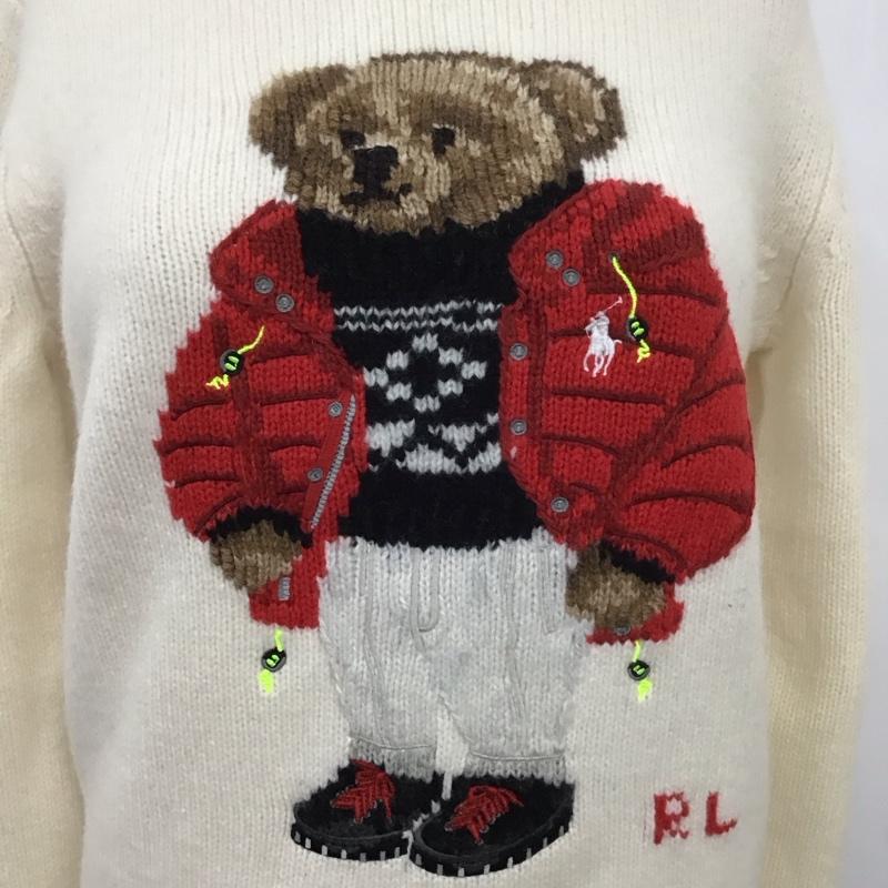 ポロラルフローレン POLO RALPH LAUREN ニット、セーター 長袖 長袖ニットカットソー ニット セーター クルーネックニット XS ロゴ、文字 白 / ホワイト /  レディース USED 古着 中古 10113758