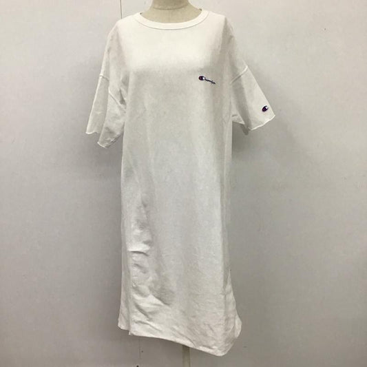 チャンピオン Champion ワンピース ひざ丈スカート CW-P311 REVERSE WEAVE 半袖 カットソー M ロゴ、文字 白 / ホワイト /  レディース USED 古着 中古 10113986