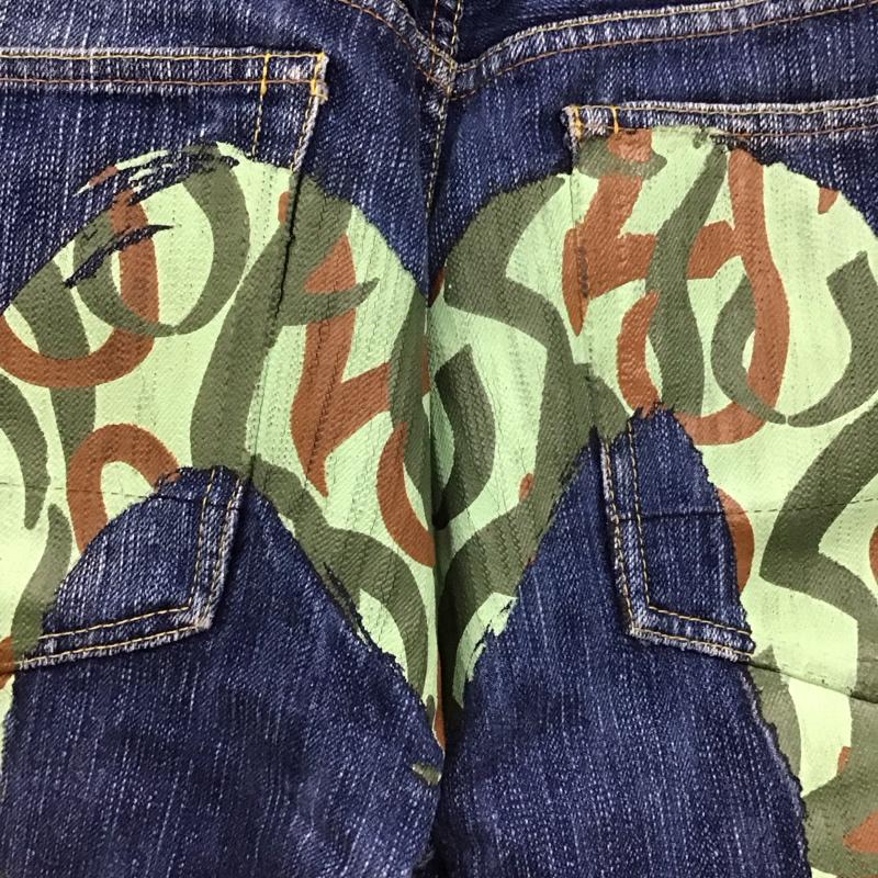 エヴィス EVISU パンツ デニム、ジーンズ 33インチ 無地 X プリント インディゴ / インディゴ /  メンズ USED 古着 中古 10128519